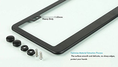 Picture of Ohuhu Matte Aluminum License Plate Frame with Black Screw Caps, 2Pcs 2 Holes Black Licenses Plates Frames, Car Licenses Plate Covers Holders for US Vehicles