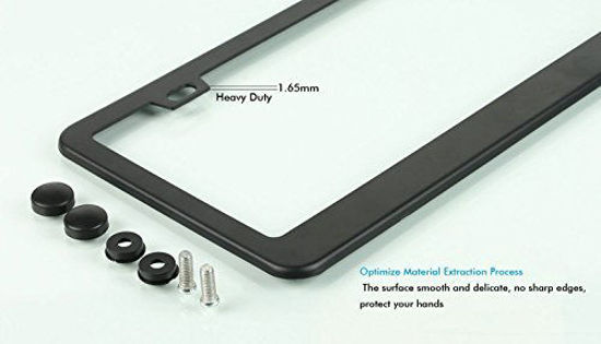 Picture of Ohuhu Matte Aluminum License Plate Frame with Black Screw Caps, 2Pcs 2 Holes Black Licenses Plates Frames, Car Licenses Plate Covers Holders for US Vehicles