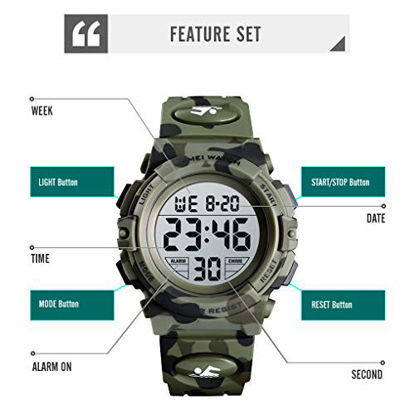 Picture of Boys Watches Digital Sports 50M Waterproof Electronic Watches Alarm Clock 12/24 H Stopwatch Calendar Boy and Girl Wristwatch - Camo Green