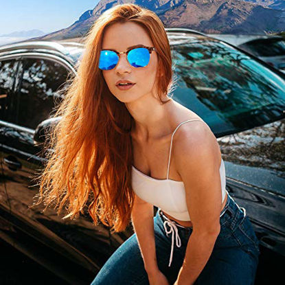Picture of Joopin Semi Rimless Sunglasses Women Men Polarized Sun Glasses UV Protection (Retro Leopard Blue)