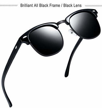 Picture of Joopin Polarized Semi Rimless Sunglasses Women Men Sun Glasses UV Protection (Gloss Black+All Black)