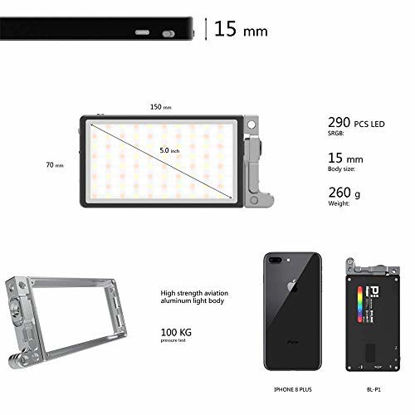 Picture of BOLING BL-P1 RGB LED Full Color Camera/Camcorder Light, Pocket Size Rechargeable Video Light with 2500k-8500k Color Range, 9 Common Scenario simulations Vlog with Premium Aluminum Alloy Shell