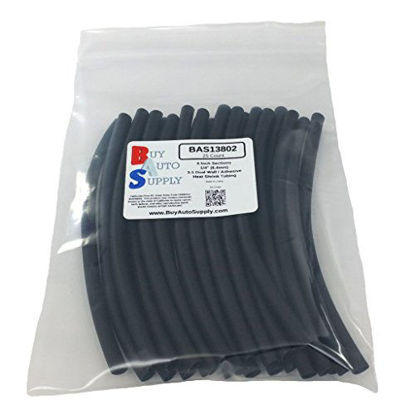 Picture of Buy Auto Supply # BAS13802 (25 Count) Black 3:1 Heat Shrink Tubing Dual Wall Adhesive Lined, Automotive & Marine Grade - Size: I.D 1/4" (6.4mm) - 6 Inch Sections