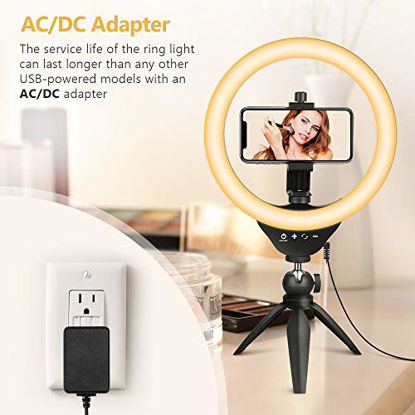 Picture of UBeesize 10" Selfie Ring Light with Tripod Stand & Cell Phone Holder, Dimmable Desktop LED Circle Light for Live Streaming/Makeup/YouTube, Compatible with iOS and Android Phones