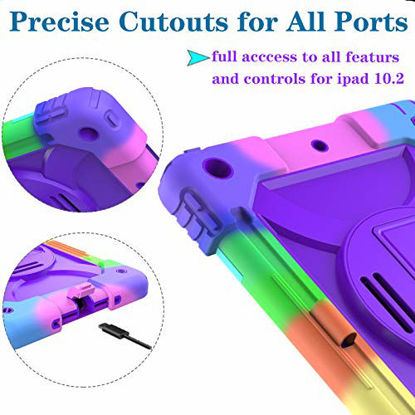 Picture of BMOUO iPad 8th Generation Case,iPad 7th Generation Case,iPad 10.2 Case,Three Layer Hybrid Shockproof [360 Rotating Stand] [Hand Strap] [Pencil Holder] Kids Case for New iPad 10.2 Inch 2020/2019-Purple
