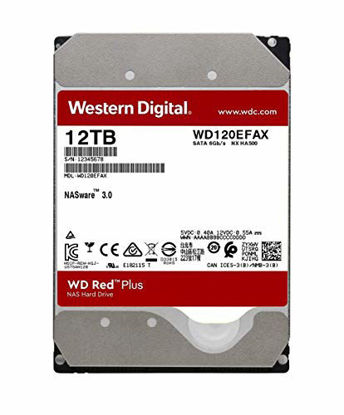 Picture of Western Digital 12TB WD Red Plus NAS Internal Hard Drive - 5400 RPM Class, SATA 6 Gb/s, CMR, 256 MB Cache, 3.5" - WD120EFAX