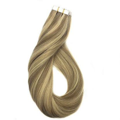 Picture of GOO GOO 18inch Ombre Blonde Hair Extensions Light Blonde Highlighted Golden Blonde Tape in Hair Extensions Skin Weft Remy Human Hair Extensions Tape in 50g 20pcs
