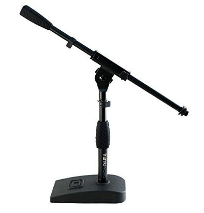 Picture of Gator Frameworks Short Weighted Base Microphone Stand with Soft Grip Twist Clutch, Boom arm, and both 3/8" and 5/8" Mounts; Base Dimensions - 4.5" X 8" (GFW-MIC-0821)