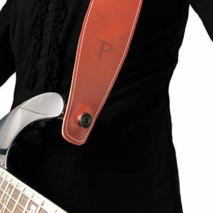Picture of Perri's Leathers Baseball Leather Guitar Strap, Red, Adjustable Length 41.5 to 55, Soft Non-Slip Backing, Comfortable, 2.5" Wide, Made in Canada
