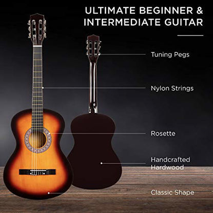 Picture of Best Choice Products 38in Beginner All Wood Acoustic Guitar Starter Kit w/Case, Strap, Digital Tuner, Pick, Strings - Sunburst