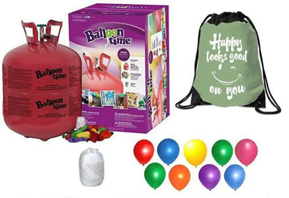 Picture of Blue Ribbon Balloon Time Disposable Helium Tank 14.9 cu.ft - 50 Balloons and Ribbon Included
