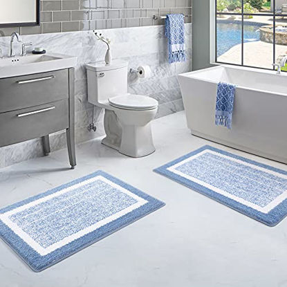 Picture of Bathroom Rugs and Mats Sets, 2 Pieces Ultra Soft and Water Absorbent Bath Rug, Bath Carpet, Machine Wash/Dry, for Tub, Shower, and Bath Room (16'' x 24'' + 16'' x 24'', Blue and White)