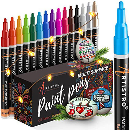 Picture of Paint Pens for Rock Painting, Stone, Ceramic, Glass, Wood, Porcelain, Mugs, Metal, Fabric, Canvas. Set of 15 Quick Dry, Permanent, Waterproof and Oil Based Paint Markers Fine Tip