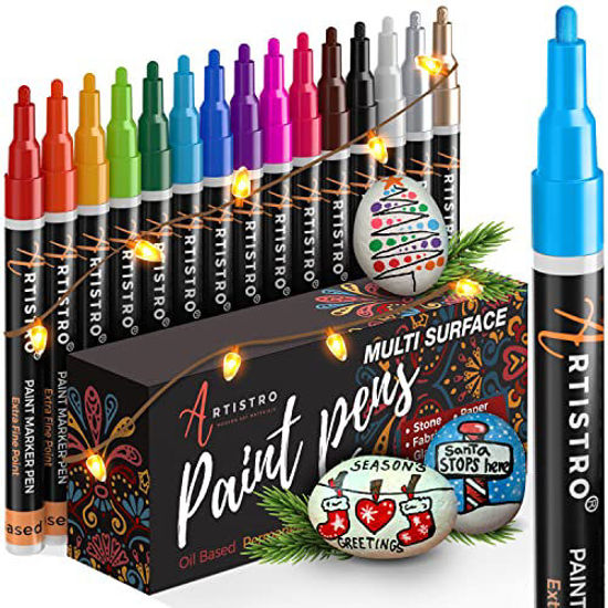 Set of 15 Permanent Oil Based Paint Markers Fine Tip for Rock Painting,  Stone, Metal, Ceramic, Porcelain, Glass, Wood, Fabric, Canvas. 