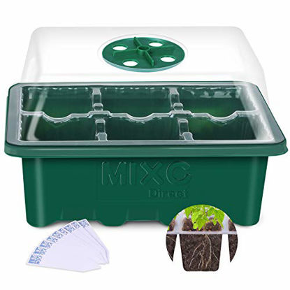 Picture of MIXC 10 Set Seedling Trays Seed Starter Kit, 60 Large Cells Mini Propagator Plant Grow Kit with Humidity Vented Domes and Base for Seeds Starting Greenhouse (6 Cells per Tray)