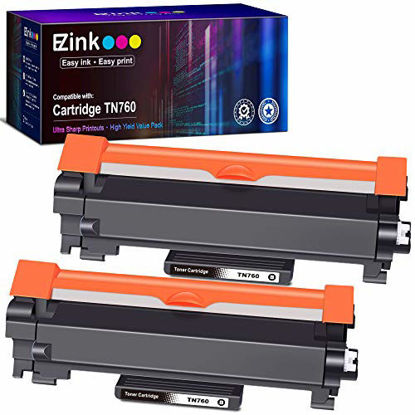 Picture of E-Z Ink (TM) Compatible Toner Cartridge Replacement for Brother TN760 TN-760 TN730 to Use with HL-L2350DW HL-L2395DW HL-L2390DW HL-L2370DW MFC-L2750DW MFC-L2710DW DCP-L2550DW (Black,2 Pack)