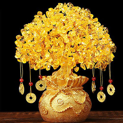 Picture of Feng Shui Citrine/Yellow Crytal Money Tree with Chinese Dragon Pots