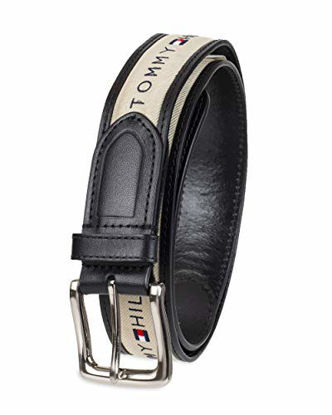 Picture of Tommy Hilfiger Men's Ribbon Inlay Belt - Ribbon Fabric Design with Single Prong Buckle, black/natural, 36