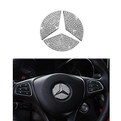 Picture of 1797 Compatible Steering Wheel Logo Caps for Mercedes Benz Accessories Parts Emblem Badge Bling Decals Covers Interior Decorations W205 W212 W213 C117 C E S CLA GLA GLK Class Crystal Silver 49mm 3pcs
