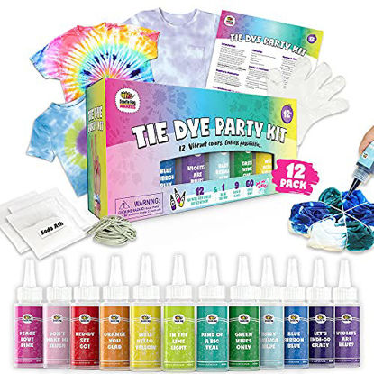 Picture of Doodlehog Easy Tie Dye Party Kit for Kids, Adults, and Groups. Create Vibrant Designs with Non-Toxic Dye. 12 Colors Included! Beginner-Friendly: Just Add Water! Dye up to 10 Medium Kids T-Shirts!