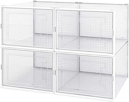 Picture of 4 Pack Stackable Clear Shoe Box ,WAYTRIM Foldable X-Large Shoe Box Storage Shoe Containers with Magnetic Drop Front Sneaker Clear Plastic Storage Bins Shoe Container and Organizer Shoe Drawers Fit to Size 13,White