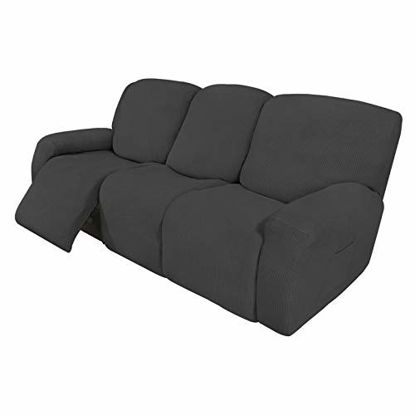 Picture of Easy-Going 8 Pieces Recliner Sofa Stretch Sofa Slipcover Sofa Cover Furniture Protector Couch Soft with Elastic Bottom Kids, Spandex Jacquard Small Check Dark Gray