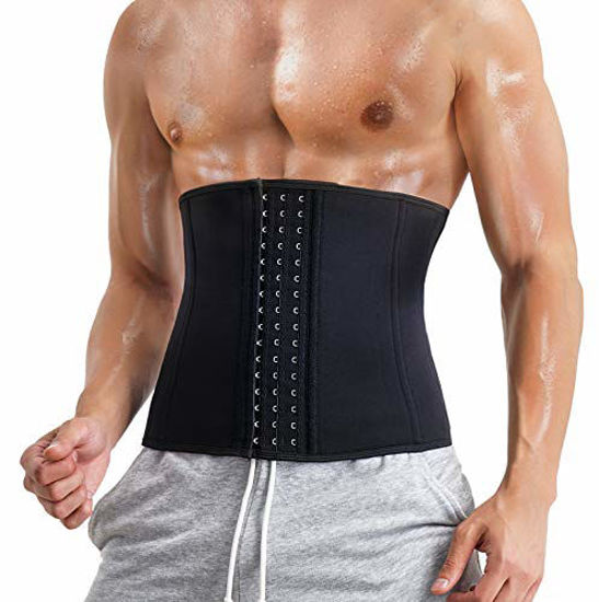 Picture of MOLUTAN Men Waist Trainer Trimmer for Weight Loss Tummy Control Compression Shapewear Sweat Belt Body Shaper (Black, Medium)