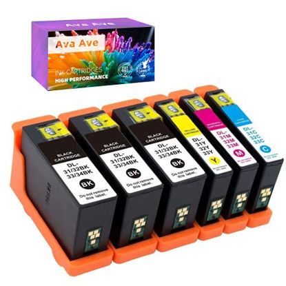 Picture of Ava ave Dell Series 31 Ink Cartridges Replacement for Dell Series 31 32 33 34 Ink Cartridges Work for Dell V525W, V725W, All-in-One Wireless Inkjet Printer (3 Black, 1 Cyan, 1 Magenta, 1 Yellow)