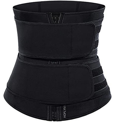 Picture of HOPLYNN Sweat Waist Trainer Corset Trimmer Two Belts for Women, Neoprene Workout Plus Size Sauna Waist Cincher Shaper Zipper Black Small