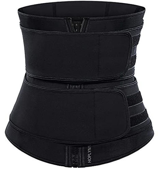 Picture of HOPLYNN Sweat Waist Trainer Corset Trimmer Two Belts for Women, Neoprene Workout Plus Size Sauna Waist Cincher Shaper Zipper Black Small