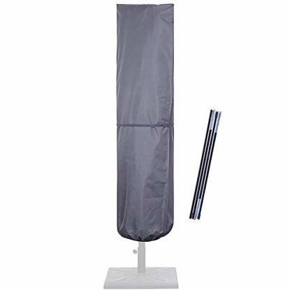 Picture of SUPERJARE Updated Patio Umbrella Cover with Rod for 7 to 11 Ft Umbrellas & 15 Ft Double-Sided Umbrellas, 600D Protective Waterproof Cover with Zipper, Gray