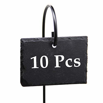 Picture of FORUP Plant Label, 10pcs Garden Markers Signs Labels, Weatherproof Reusable Natural Slate Hanging Tags on Stainless Steel Metal Rod for Flower Bed, Pots, Planters