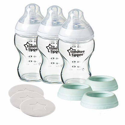 Picture of Tommee Tippee Closer to Nature 3 in 1 Convertible Glass Baby Bottles, Slow Flow Nipples - 9oz, 3ct