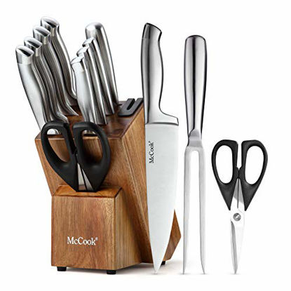 Picture of McCook MC35 Knife Sets,11 Pieces German Stainless Steel Hollow Handle Self Sharpening Kitchen Knife Set in Acacia Block