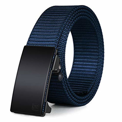 Picture of FAIRWIN Ratchet Web Belt,1.25 inch Nylon Web Automatic Slide Buckle Belt - No Holes and Invisible Belt Tail Web Belt for Men (Blue093, S- waist 32"-38")