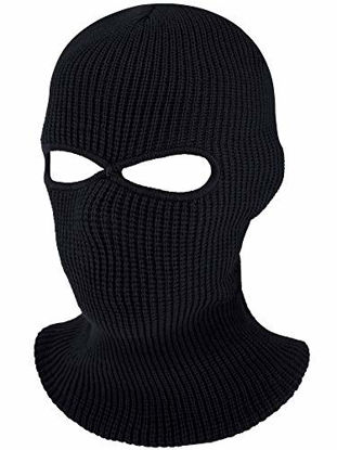 Picture of SATINIOR 2-Hole Knitted Full Face Cover Ski Neck Gaiter, Winter Balaclava Warm Knit Beanie for Outdoor Sports (Black, Medium)