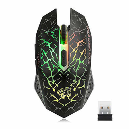 Picture of Q8 Wireless Gaming Computer Mouse, 2.4GHz USB Optical Rechargeable Ergonomic LED Wireless Silent Mouse, 3 Adjustable DPI, 6 Buttons, Compatible with PC, Laptop, Notebook, Desktop (Black)