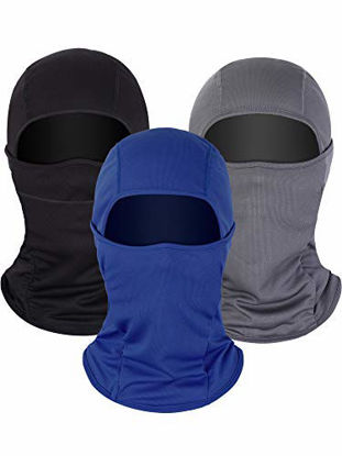 Picture of 3 Pieces Summer Balaclava Sun Protection Face Mask Breathable Long Neck Cover for Men Usage (Black, Grey, Navy Blue, General Size)