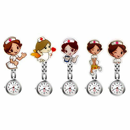 Picture of AVANER Nurse Watches Cute Cartoon Design Clip-on Fob Watches Analog Quartz Hanging Lapel Watches for Women (5 Pcs)