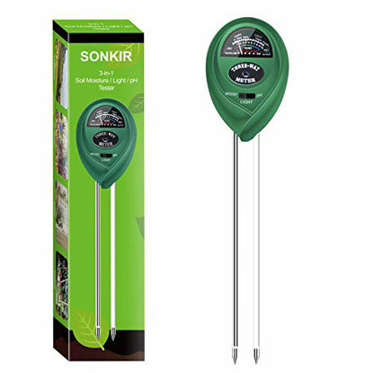 Picture of SONKIR Soil pH Meter, MS01 3-in-1 Soil Moisture/Light/pH Tester Gardening Tool Kits for Plant Care, Great for Garden, Lawn, Farm, Indoor & Outdoor Use