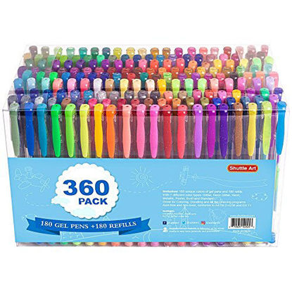 Picture of 360 Pack Gel Pens Set, Shuttle Art 180 Colors Gel Pen Set Plus 180 Color Refills Perfect for Adult Coloring Books Doodling Drawing Art Markers