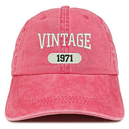 Picture of Trendy Apparel Shop Vintage 1971 Embroidered 50th Birthday Soft Crown Washed Cotton Cap - Red