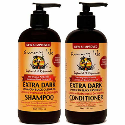 Picture of Sunny Isle New & Improved EXTRA DARK JBCO Hydration & Detangling Shampoo & Conditioner 12oz Set