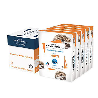 Picture of Hammermill Printer Paper, Premium Inkjet & Laser Paper 24 Lb, 8.5 x 11 - 5 Ream (2,500 Sheets) - 97 Bright, Made in the USA, 166140C