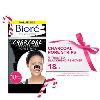 Picture of Bioré Charcoal Blackhead Remover Pore Strips, Nose Strips for Instant Blackhead Removal on Oily Skin, with Pore Unclogging, features Natural Charcoal, See 3x Less Oil, 18 Count