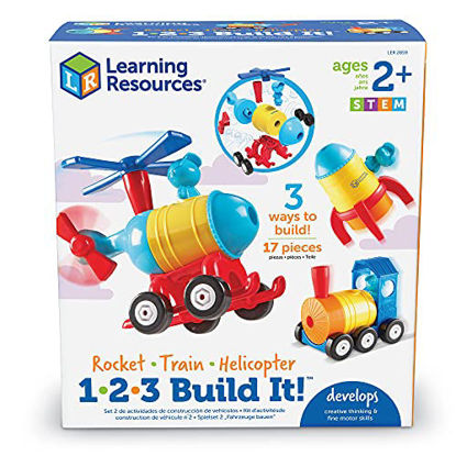 Picture of Learning Resources 1-2-3 Build It! Rocket-Train-Helicopter, Encourages Creative Thinking, Toddler Building Toy, STEM Toys, Early Engineering Toys, 17 Pieces, Ages 2+