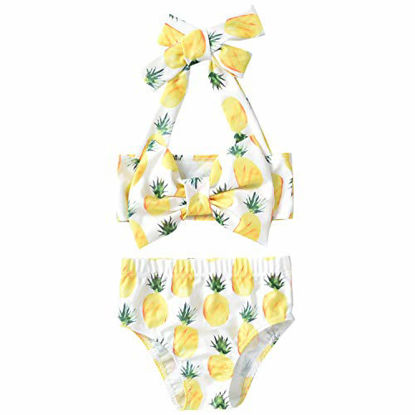 Picture of 2Pcs Baby Girls Halter Bowknot Tube Top+Floral Short Bottoms Bikini Bathing Suit Swimwear (Pineapple, 0-6Months)