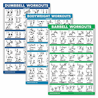 Picture of QuickFit 3 Pack - Dumbbell Workouts + Bodyweight Exercises + Barbell Routine Poster Set - Set of 3 Workout Charts (Laminated, 18" x 27")