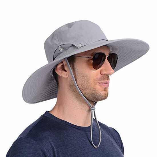 GetUSCart- USHAKE Super Wide Brim Fishing Sun Hat Water Resistant Bucket Hat  for Men or Women Light Grey