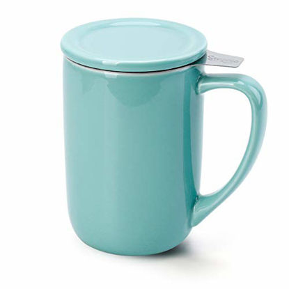 Picture of Sweese 203.102 Ceramic Tea Mug with Infuser and Lid, Single Cup Loose Tea Brewing System, Draw Your Own Design, 16 OZ, Turquoise
